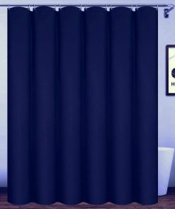 180x180cm Navy Blue Bathroom Curtain With Hooks, Extra Long Polyester Waterproof Shower Curtain