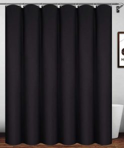 Waterproof Polyester Shower Curtain With Hooks, 180 x 220cm Black Bath Curtain