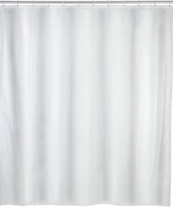 Anti-Mould Shower Curtain Plain White - Anti-Bacterial Textile Washable Water Resistant Mildew Resistant with 12 Shower Curtain Rings Polyester 120 x 200 cm White