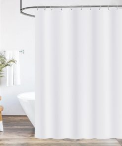 Shower Curtain Mould Proof Mildew Resistant, 180x180cm Waterproof Bathroom Curtain Set With Hooks, Weighted Hem, Solid White Polyester Fabric Bathtub Curtains For Hotel Bath Tub, Washable