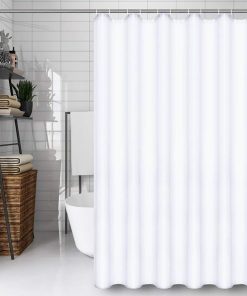 White Shower Curtain, Mould Proof and Mildew Resistant Washable Polyester Bathroom Curtains w/12pcs Hooks (71x79inch,180x200cm)