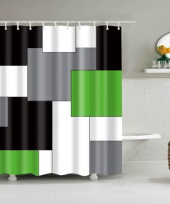 Black,Grey,Green,White Geometry Pattern Digital Print Shower Curtain for Bathroom Decor,Polyester Waterproof Fabric Bath Curtain with 12 Hooks,70x70 Inches,Multicolor