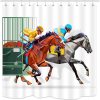 Design Shower Curtain, Horse Farm Competitive Scene with Three Racing Horses, Waterproof Cloth Fabric Bathroom Decor Set with Hooks