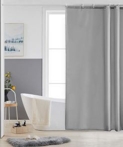 Grey Shower Curtain Mould Proof Resistant Waterproof Washable Polyester Fabric Bath Curtains with Weight Tape 8 Hooks for Wetroom 47x72 Inch 120x180cm.
