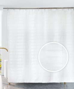 White Jacquard Shower Curtain 180Drop for Bathroom Tub, Waterproof Fabric Shower Curtain with Plastic Hooks 71"x71"/180x180cm
