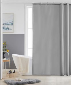 Shower Curtain Mould Proof Resistantand Waterproof Washable Polyester Fabric Grey Bath Curtains with Weight Tape 10 Hooks for Wetroom 60x72 Inch.