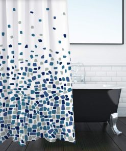 Shower Curtain for Bathroom - Mould and Mildew Resistant - Mosaic Blue, 180 x 180 cm (71 x 71 Inch) Water Repellant Fabric 100% Polyester