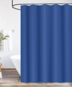 Shower Curtain Mould Proof Resistant, 180x180cm Waterproof Bathroom Curtain Set With Hooks, Weighted Hem, Solid Navy Blue Polyester Fabric Bathtub Curtains For Bath Tub, Washable, Quick Dry