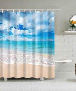Boyouth Sky Blue by the Sea Pattern Digital Print Shower Curtains for Bathroom Decor,Polyester Waterproof Fabric Bath Curtain with 12 Hooks,70x70 Inches,Multicolor