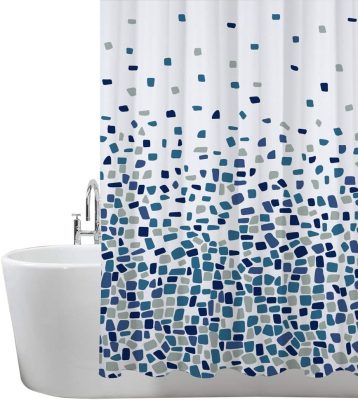 Shower Curtain for Bathroom - Mould and Mildew Resistant - Mosaic Blue, 180 x 200 cm (71 x 71 Inch)  Water Repellant Fabric  100% Polyester