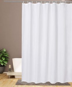 White Extra Long Shower Curtain 240cm Drop with 12 Free Hooks, Water repellent Mould Resistant Fabric Shower Curtain 180 x 240 cm Long,Easy Clean Machine Washable