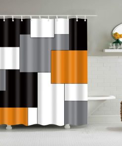 Black,Grey,Orange,White Geometry Pattern Digital Print Shower Curtain for Bathroom Decor,Polyester Waterproof Fabric Bath Curtain with 12 Hooks,70x70 Inches,Multicolor