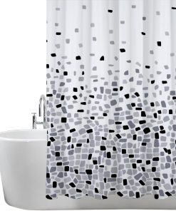 Shower Curtain for Bathroom - Mould and Mildew Resistant - Mosaic Black, 180 x 180 cm (71 x 71 Inch)  Water Repellant Fabric  100% Polyester