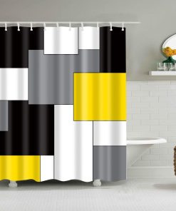 Black,Grey,Yellow,White Geometry Pattern Digital Print Shower Curtain for Bathroom Decor,Polyester Waterproof Fabric Bath Curtain with 12 Hooks,70x70 Inches,Multicolor