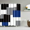 Black,Grey,Navy Blue,White Geometry Pattern Digital Print Shower Curtain for Bathroom Decor,Polyester Waterproof Fabric Bath Curtain with 12 Hooks,70x70 Inches,Multicolor