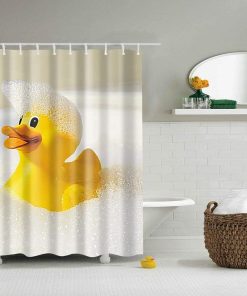 Boyouth Little Yellow Duck in the Bath Pattern Digital Print Shower Curtains for Bathroom Decor,Polyester Waterproof Fabric Bath Curtain with 12 Hooks,70x70 Inches,Multicolor