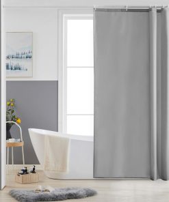 Shower Curtain Mould Proof Resistantand Waterproof Washable Polyester Fabric Grey Bath Curtains with Weight Tape 6 Hooks for Wetroom 33x72 Inch.