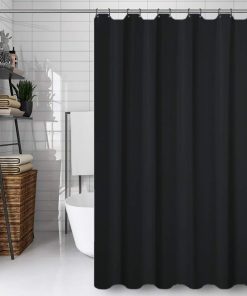 Black Shower Curtain, Mould Proof and Mildew Resistant Washable Polyester Bathroom Curtains w/12pcs Hooks (71x71inch,180x180cm)