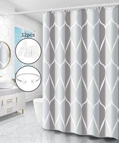 Shower Curtain Grey,180 x 200 cm,Anti-Mould Proof Resistant,Waterproof,Weighted Hem,Resistant Washable Bathroom Curtains,100% Polyester,12 Hooks and 1 Magnetic Rope