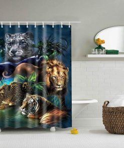 Boyouth Lion Tiger Leopard Pattern Digital Print Shower Curtains for Bathroom Decor,Polyester Waterproof Fabric Bath Curtain with 12 Hooks,70x70 Inches,Multicolor