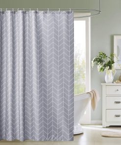 Shower Curtain Polyester Fabric Bathroom Curtain Mould & Mildew Resistant With 12 Curtain Hook Waterproof Bath Curtain 180 x 180cm Long Shower Curtain Liner Washable, Grey
