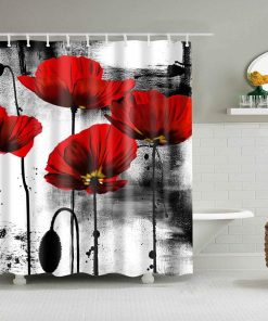 Boyouth Ink Painting With Bright Red Flowers Pattern Digital Print Shower Curtains for Bathroom Decor,Polyester Waterproof Fabric Bath Curtain with 12 Hooks,70x70 Inches,Multicolor