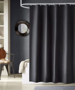 Bathroom Shower Curtain Waterproof Mould Free Mildew Resistant, Heavy Duty 100% Polyester Fabric Curtains Liner Washable & Wipe Clean with 12 Curtain Hooks, Black, 180x200cm