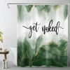 Green Marble Shower Curtain Black Funny Quote Get Naked Shower Curtains for Bathroom Gold Striped Abstract Polyester Anti Mould Waterproof Small Bath Curtain Set with Hooks,59x71 inches
