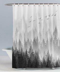 Black and White Misty Forest Shower Curtains Plant Tree Nature Woodland Shower Curtain 72x72 inches（180x180cm ） with 12 Hooks Fabric Bath Curtain Washable Quick-Drying