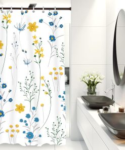 White Shower Curtain Floral Shower Curtain 90x180cm Drop Fabric Shower Curtain With 12 Hooks Washable Quick-Drying Curtains