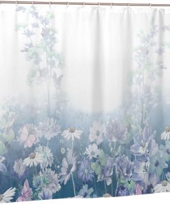 Wild Garden Shower Curtain Watercolor Flower Daisy Floral Shower Curtains Bathroom Decor Polyester Fabric Waterproof Shower Curtain Set with 12 Hooks, 180x180cm