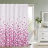 Shower Curtain Polyester Fabric Bathroom Curtain Mould & Mildew Resistant With 12 Curtain Hook Waterproof Bath Curtain 180 x 180cm Long Shower Curtain Liner Washable, Pink Floral
