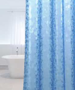 Shower Curtains EVA Waterproof Bathroom Curtain Liner 3D Effect Blue Pebble Heavy Duty Shower Curtain with 3 Magnets, Mould Proof Mildew Resistant Bath Curtains with 12 Hooks, 183 x 183 cm