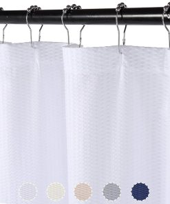 White Shower Curtains, Waffle Pattern Shower curtains Bathroom Embossed Textured Curtains Wateproof Shower Curtains Bathroom with Button Holes, 72" W x 72" L, White, 1 Panel