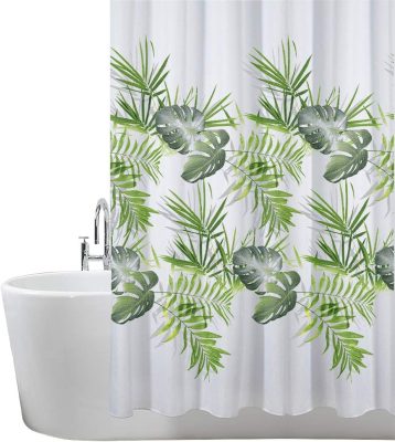 Shower Curtain for Bathroom - Mould and Mildew Resistant - Leaf Pattern - Palm Green, 180 x 180 cm (71 x 71 Inch)  Water Repellant Fabric  100% Polyester