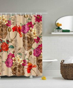 Boyouth Vintage Flowers and Skull Pattern Digital Print Shower Curtains for Bathroom Decor,Polyester Waterproof Fabric Bath Curtain with 12 Hooks,70x70 Inches,Multicolor