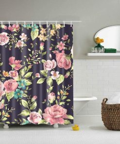 Boyouth Flowers Pattern Digital Print Black Shower Curtains for Bathroom Decor,Polyester Waterproof Fabric Bath Curtain with 12 Hooks,70x70 Inches,Multicolor