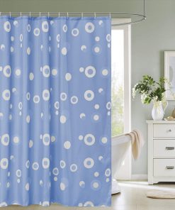 Bathroom Shower Curtain Waterproof Mould Free Mildew Resistant, Heavy Duty 100% Polyester Fabric Curtains Liner Washable & Wipe Clean with 12 Curtain Hooks, Light Blue Circles, 180x200cm