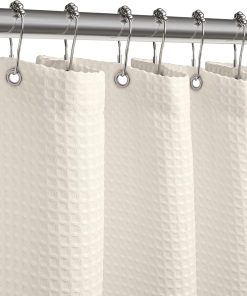 Waterproof Shower Curtain, 182x182CM Waffle Bathroom Curtain with Impemeable Coating Mould and Mildew Resistant Fabric Bath Curtain-Polyester/Quick-Drying/Weighted Hem - Cream