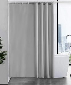 Extra Long Shower Curtain with Hooks 100% Polyester Bathroom Shower Curtain Waterproof Grey 180x210cm 72x83 Inch.