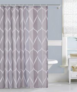 Shower Curtain Polyester Fabric Bathroom Curtain Mould & Mildew Resistant With 12 Curtain Hook Waterproof Bath Curtain 180 x 180cm Long Shower Curtain Liner Washable, Grey Patterned