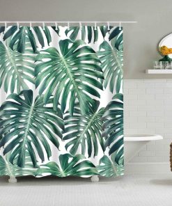 Boyouth Green Palm Leaf Pattern Digital Print Shower Curtains for Bathroom Decor,Polyester Waterproof Fabric Bath Curtain with 12 Hooks,70x70 Inches,Multicolor