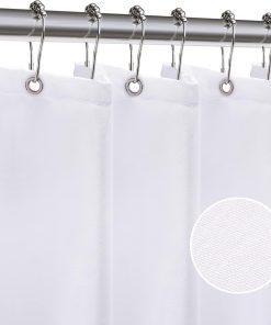 Waterproof Shower Curtain, 182x92CM Linen Bathroom Curtain with Impemeable Coating Mould and Mildew Resistant Fabric Bath Curtain-Polyester/Quick-Drying/Weighted Hem - White