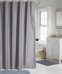 Bathroom Shower Curtain Waterproof Mould Free Mildew Resistant, Heavy Duty 100% Polyester Fabric Curtains Liner Washable & Wipe Clean with 12 Curtain Hooks, Thick Plain Grey, 180x200cm