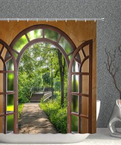 AdaCrazy Purple Flowers Greenery Cascading over an Old Dry Stone Exterior Garden Wall Nature Scenery Shower Curtains 3D printing Waterproof coated polyester fabric bathroom with 12 hooks 71 inches