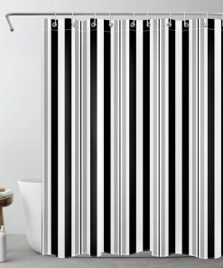 Simple Striped Shower Curtain Black White and Grey Shower Curtains for Bathroom Minimalist Geometric Polyester Anti Mould Waterproof Small Bath Curtain Set with Hooks,59x71 inches