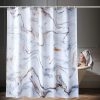 Bathroom Shower Curtain Waterproof Anti Mould Mildew Resistant, Heavy Duty 100% Polyester Fabric Curtains Liner with 12 Curtain Hooks, 180cm x 200cm, White & Grey Marble Pattern