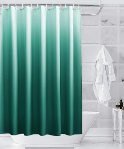 Bathroom Shower Curtain Waterproof Anti Mould Mildew Resistant, Heavy Duty 100% Polyester Fabric Curtains Liner with 12 Curtain Hooks, Gradient Light Green & White, 180cm x 200cm