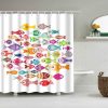 Boyouth Various Cartoon Fish Pattern Digital Print Blue Shower Curtains for Bathroom Decor,Polyester Waterproof Fabric Bath Curtain with 12 Hooks,70x70 Inches,Multicolor