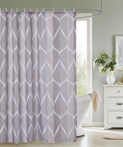 Bathroom Shower Curtain Waterproof Mould Free Mildew Resistant, Heavy Duty 100% Polyester Fabric Curtains Liner Washable & Wipe Clean with 12 Curtain Hooks, Grey Water Drop Pattern, 180x200cm